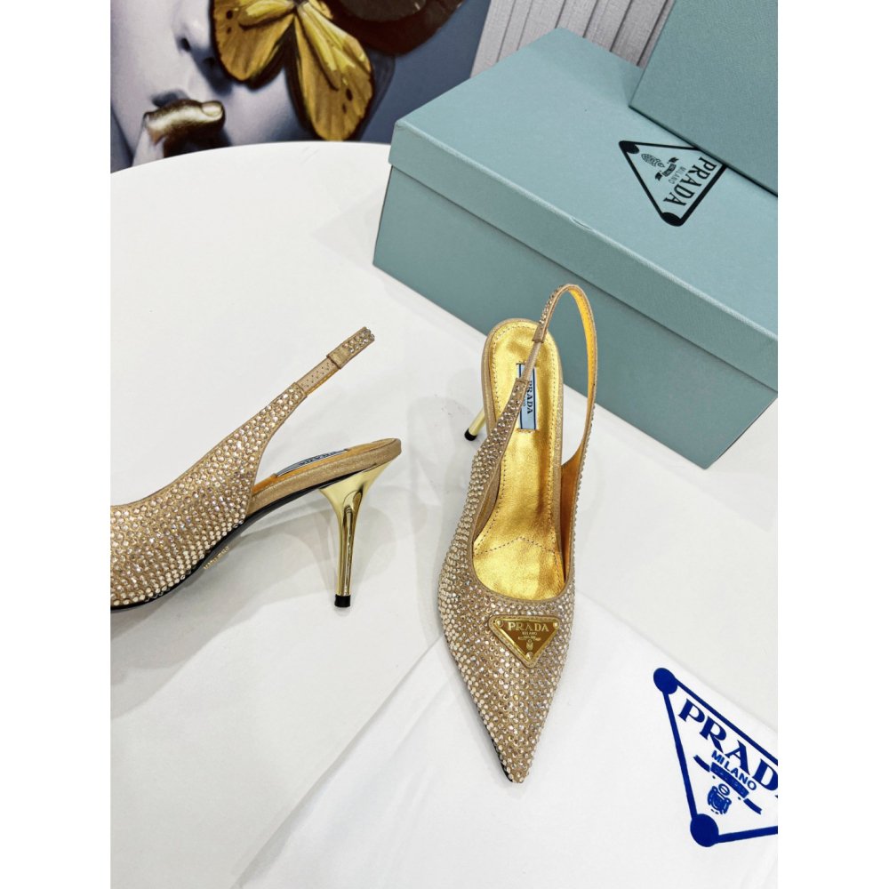 Cheap Reps Prada Slingbacks Pumps 85mm in Satin with Crystals