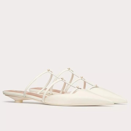 Cheap Reps Valentino Rockstud Wispy Mules in White Leather