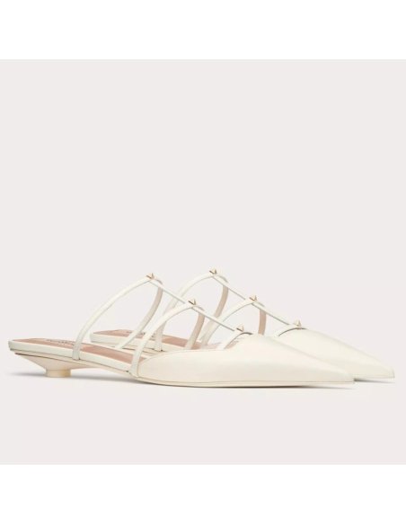 Cheap Reps Valentino Rockstud Wispy Mules in White Leather