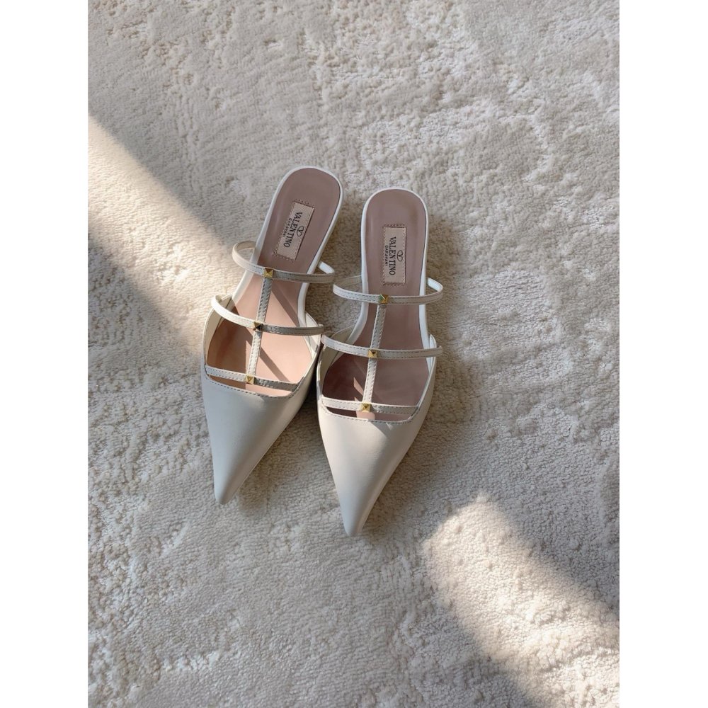 Cheap Reps Valentino Rockstud Wispy Mules in White Leather