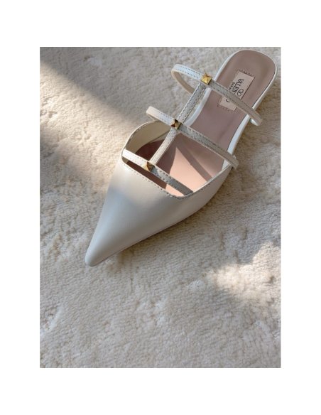 Cheap Reps Valentino Rockstud Wispy Mules in White Leather