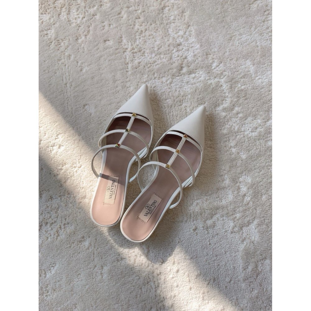 Cheap Reps Valentino Rockstud Wispy Mules in White Leather