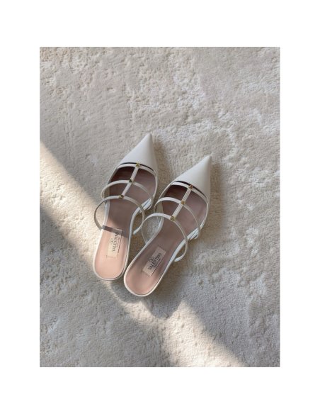 Cheap Reps Valentino Rockstud Wispy Mules in White Leather