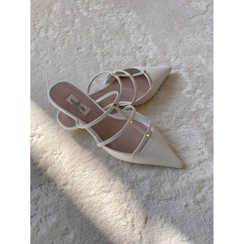 Cheap Reps Valentino Rockstud Wispy Mules in White Leather