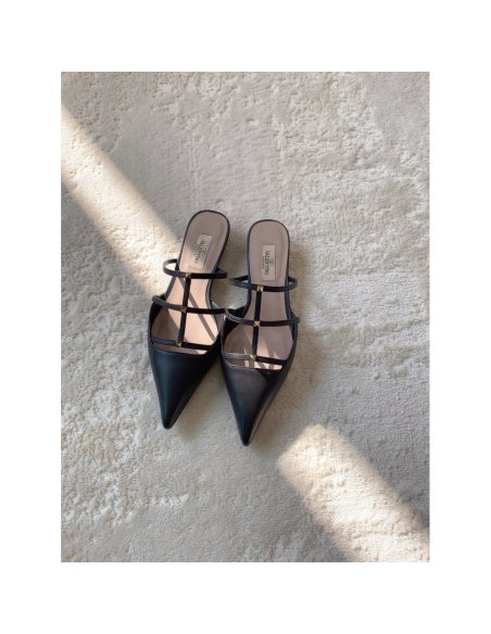 Cheap Reps Valentino Rockstud Wispy Mules in Black Leather