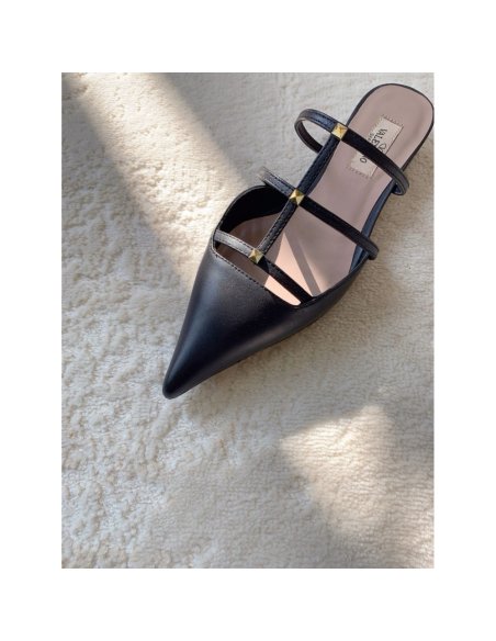 Cheap Reps Valentino Rockstud Wispy Mules in Black Leather
