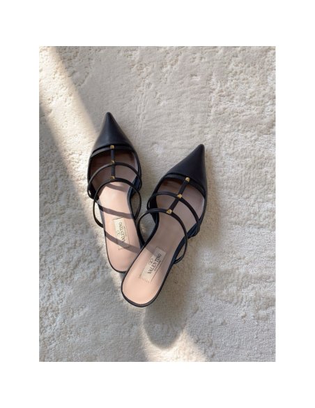 Cheap Reps Valentino Rockstud Wispy Mules in Black Leather