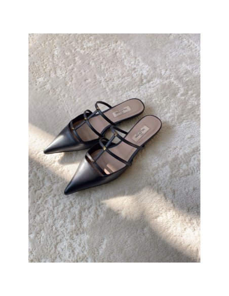 Cheap Reps Valentino Rockstud Wispy Mules in Black Leather