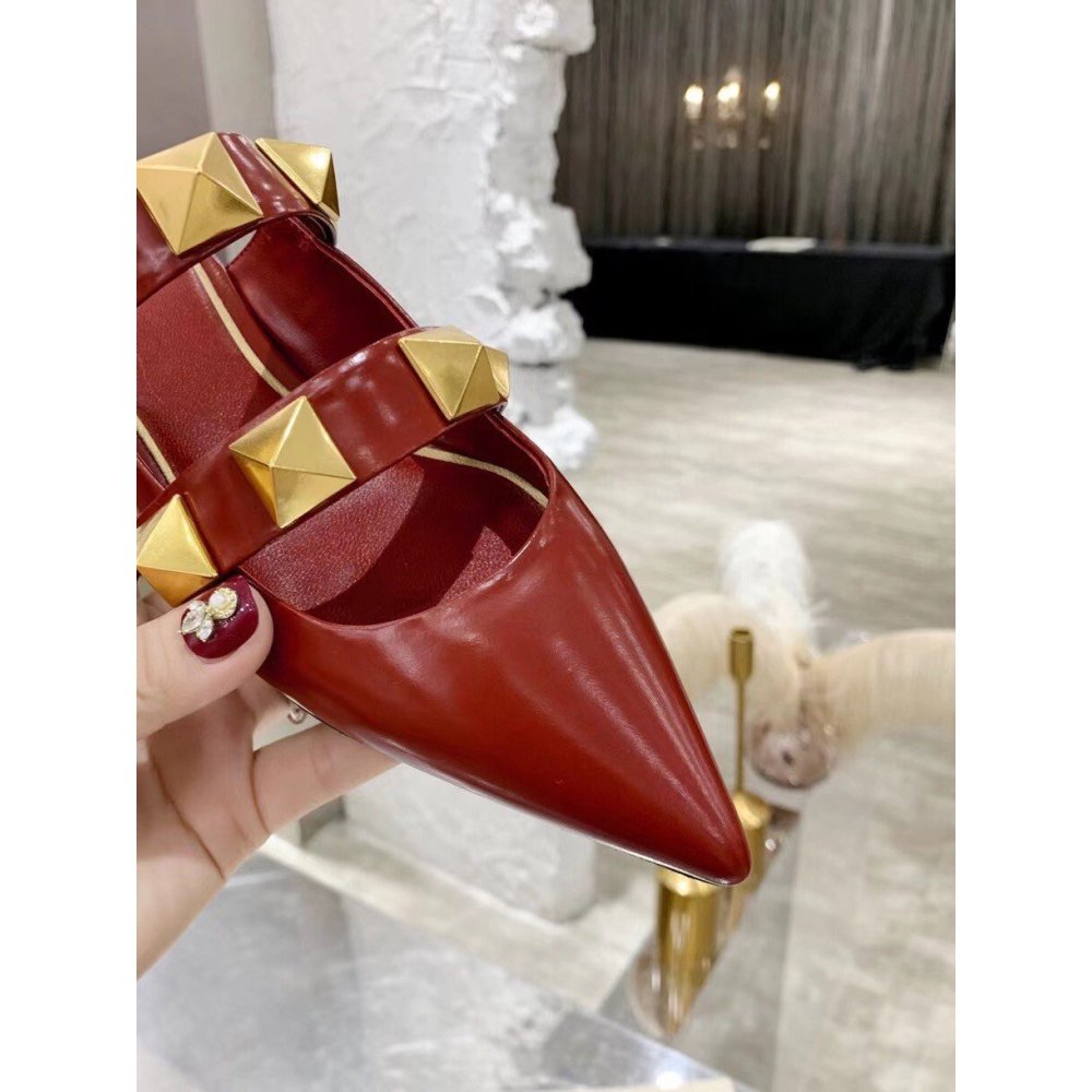 Cheap Reps Valentino Roman Stud Flat Mules In Bordeaux Leather