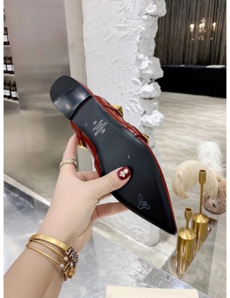 Cheap Reps Valentino Roman Stud Flat Mules In Bordeaux Leather