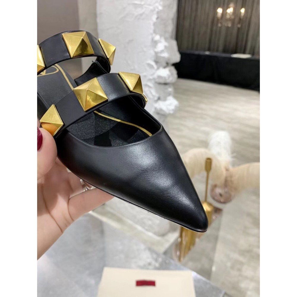 Cheap Reps Valentino Roman Stud Flat Mules In Black Leather