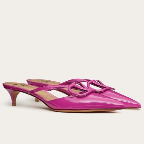 Cheap Reps Valentino VLogo Signature Mules 40mm In Pink Patent Leather