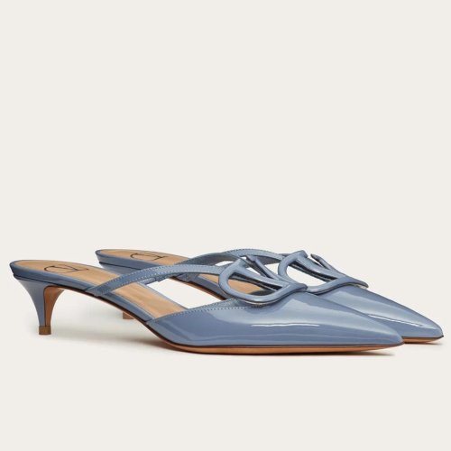Cheap Reps Valentino VLogo Signature Mules 40mm In Blue Patent Leather