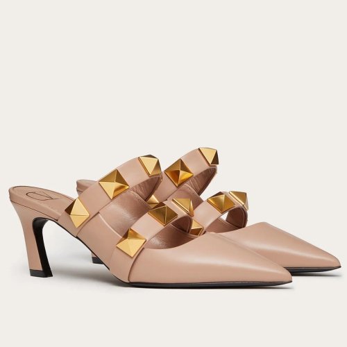 Cheap Reps Valentino Roman Stud Mules 65mm In Rose Cannelle Calfskin