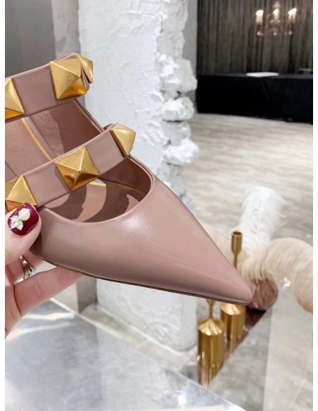 Cheap Reps Valentino Roman Stud Mules 65mm In Rose Cannelle Calfskin