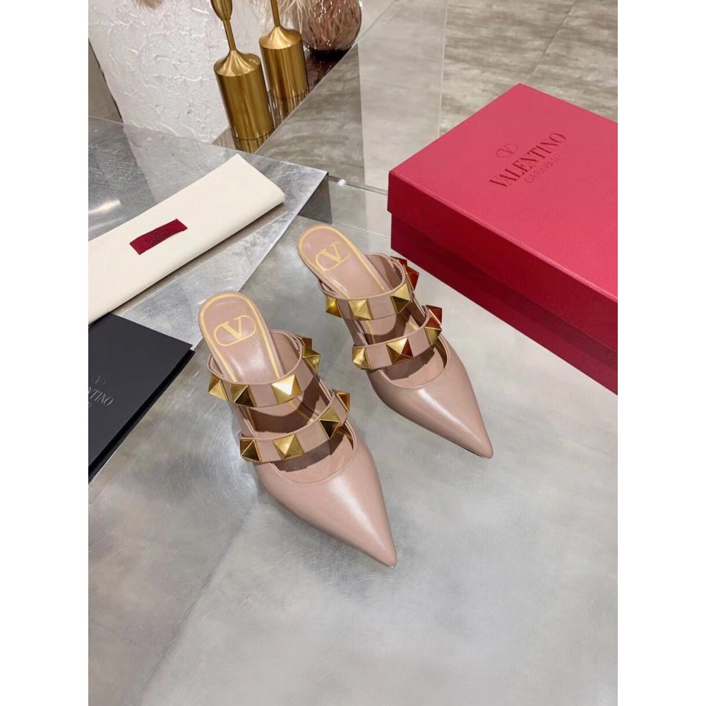 Cheap Reps Valentino Roman Stud Mules 65mm In Rose Cannelle Calfskin