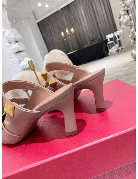 Cheap Reps Valentino Roman Stud Mules 65mm In Rose Cannelle Calfskin