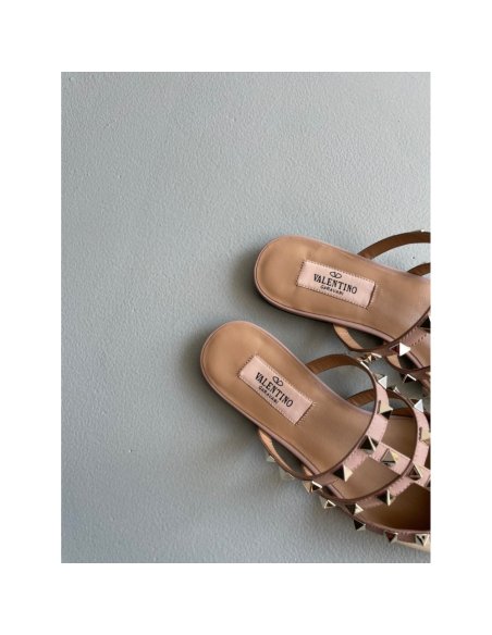 Cheap Reps Valentino Rockstud Flat Mules In White Patent Leather