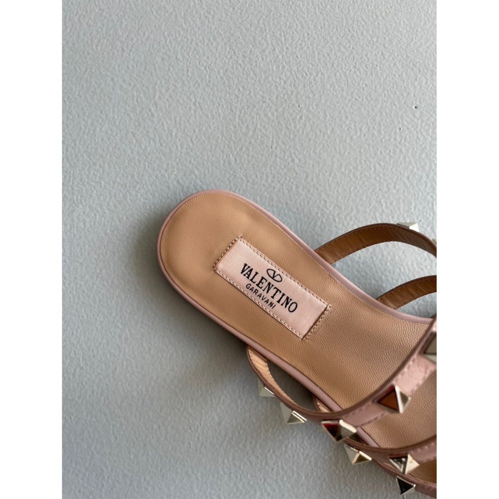 Cheap Reps Valentino Rockstud Flat Mules In White Patent Leather