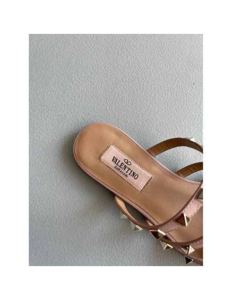 Cheap Reps Valentino Rockstud Flat Mules In White Patent Leather