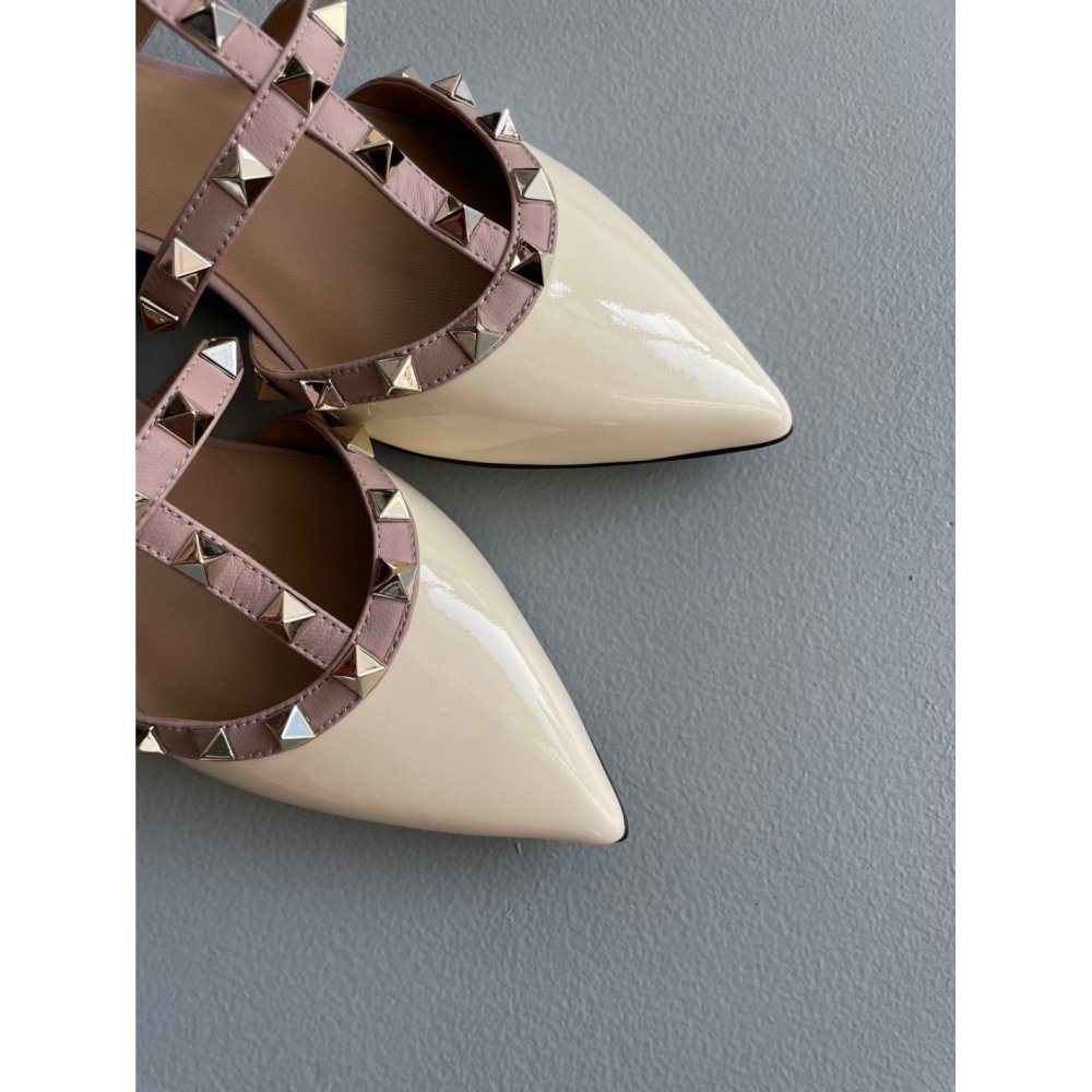 Cheap Reps Valentino Rockstud Flat Mules In White Patent Leather