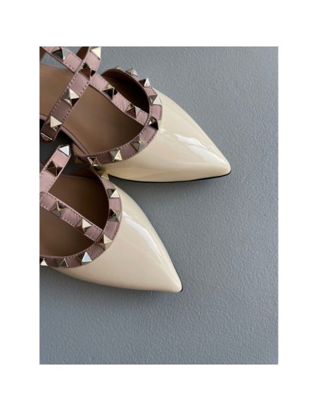 Cheap Reps Valentino Rockstud Flat Mules In White Patent Leather