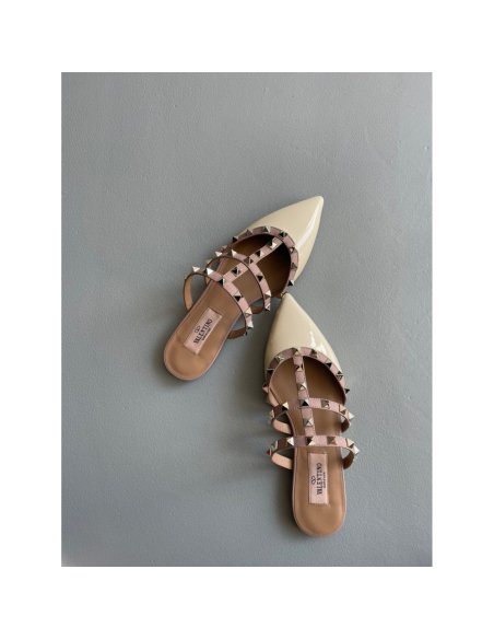 Cheap Reps Valentino Rockstud Flat Mules In White Patent Leather