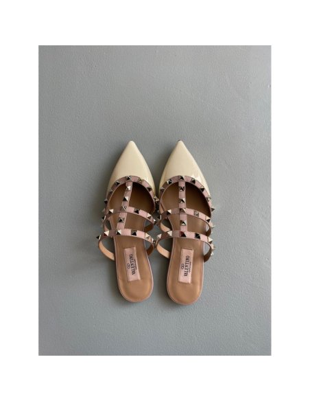 Cheap Reps Valentino Rockstud Flat Mules In White Patent Leather
