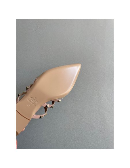 Cheap Reps Valentino Rockstud Flat Mules In Opal-grey Patent Leather