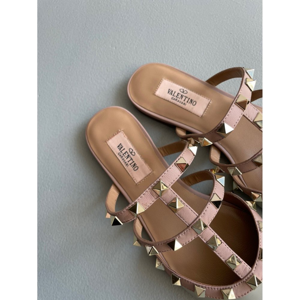 Cheap Reps Valentino Rockstud Flat Mules In Opal-grey Patent Leather