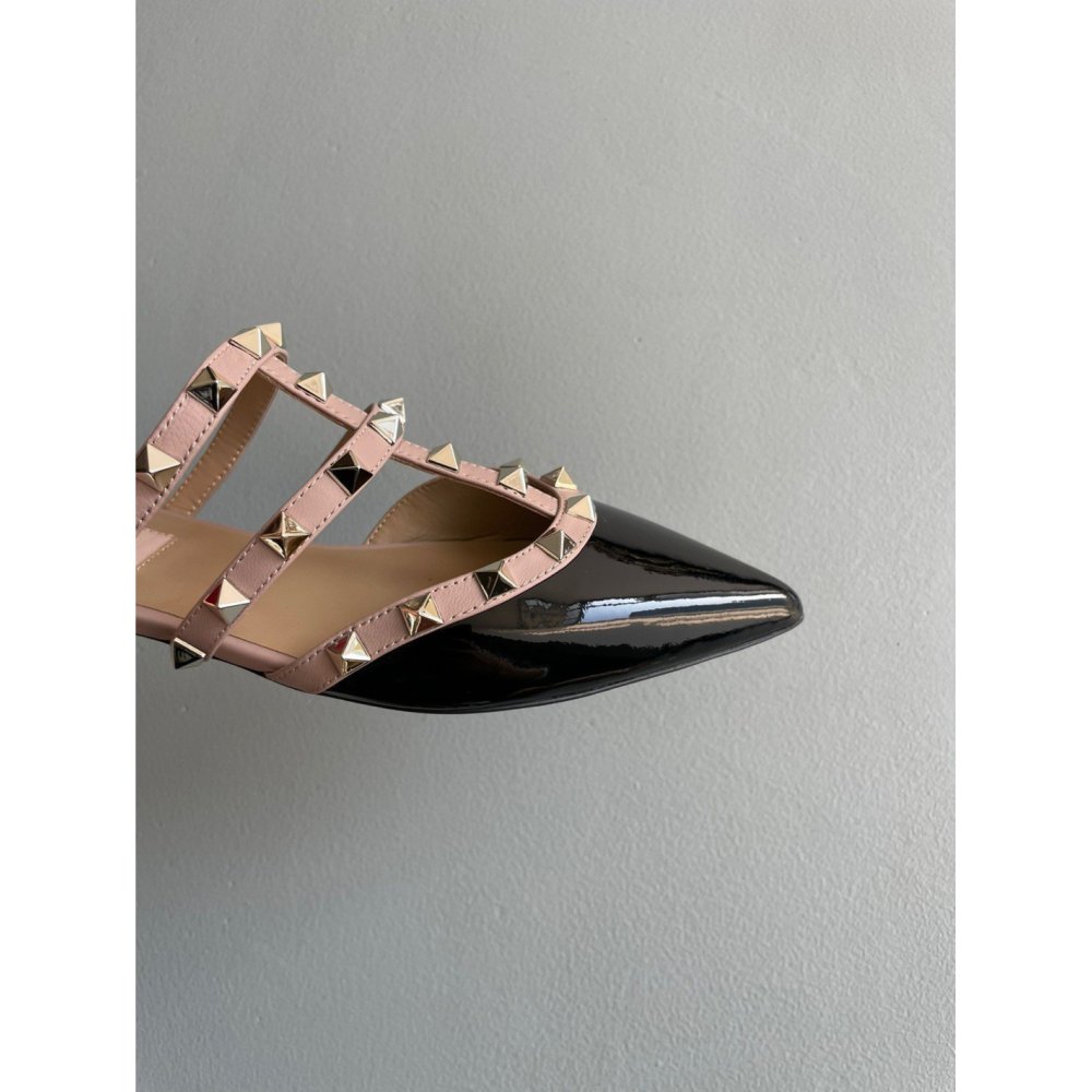 Cheap Reps Valentino Rockstud Flat Mules In Black Patent Leather