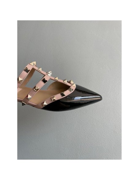 Cheap Reps Valentino Rockstud Flat Mules In Black Patent Leather