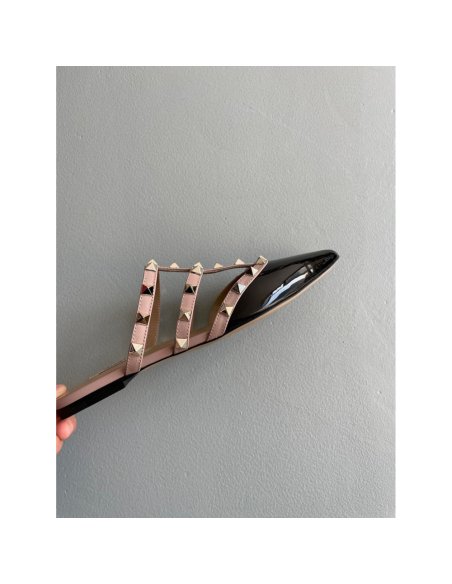 Cheap Reps Valentino Rockstud Flat Mules In Black Patent Leather