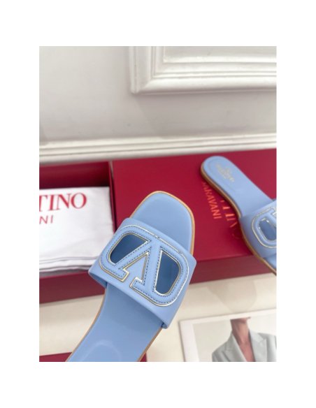 Cheap Reps Valentino VLogo Cut-out Slide Sandals in Blue Leather