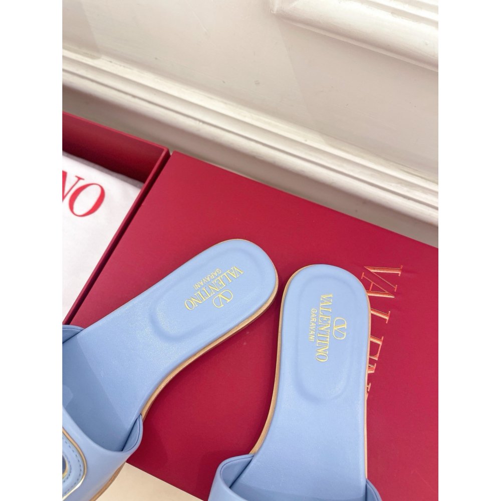 Cheap Reps Valentino VLogo Cut-out Slide Sandals in Blue Leather