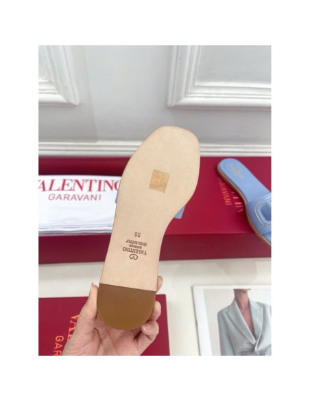 Cheap Reps Valentino VLogo Cut-out Slide Sandals in Blue Leather