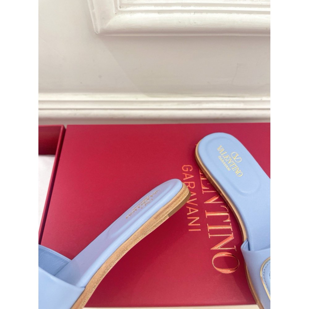 Cheap Reps Valentino VLogo Cut-out Slide Sandals in Blue Leather