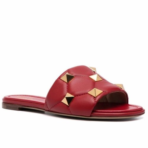 Cheap Reps Valentino Roman Stud Flat Slides In Red Quilted Nappa