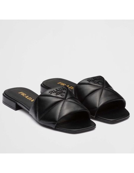 Cheap Reps Prada Womens Slides Sandals In Black Nappa Leather