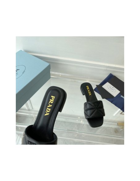 Cheap Reps Prada Womens Slides Sandals In Black Nappa Leather