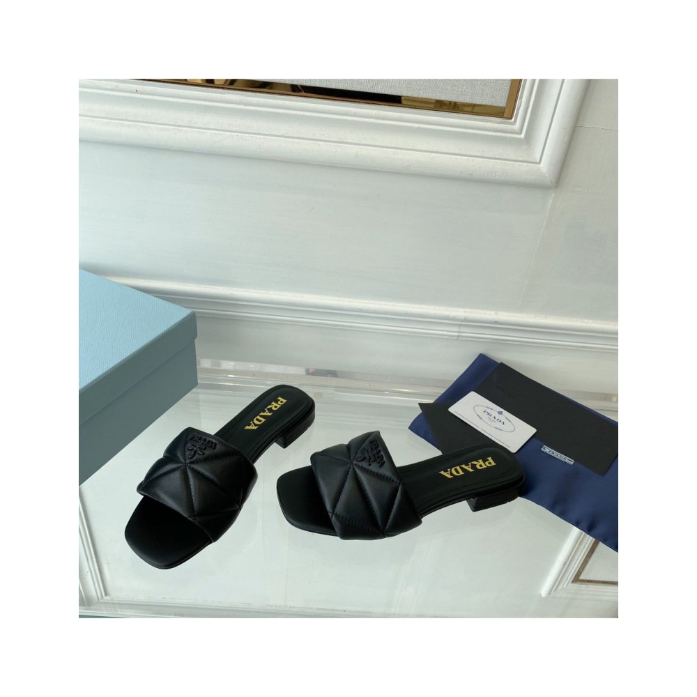Cheap Reps Prada Womens Slides Sandals In Black Nappa Leather