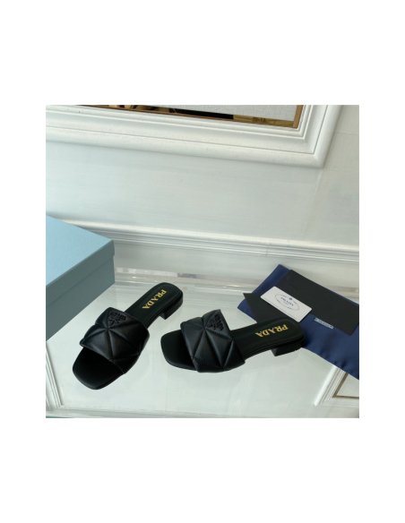 Cheap Reps Prada Womens Slides Sandals In Black Nappa Leather