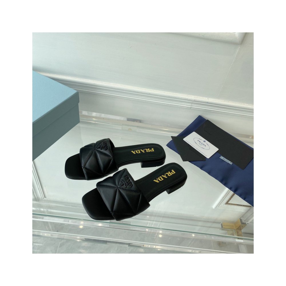 Cheap Reps Prada Womens Slides Sandals In Black Nappa Leather