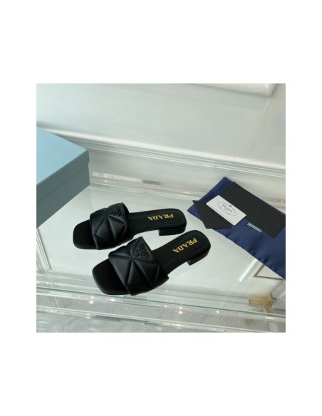 Cheap Reps Prada Womens Slides Sandals In Black Nappa Leather