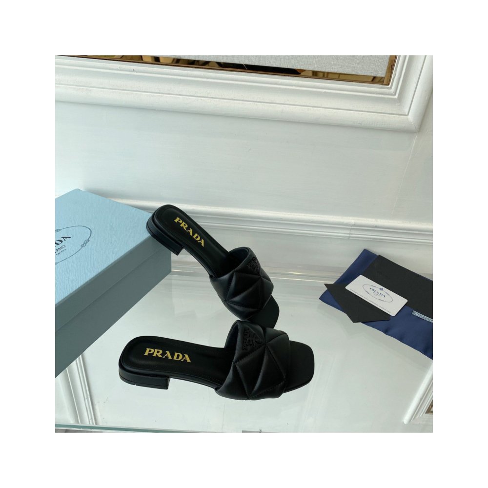 Cheap Reps Prada Womens Slides Sandals In Black Nappa Leather