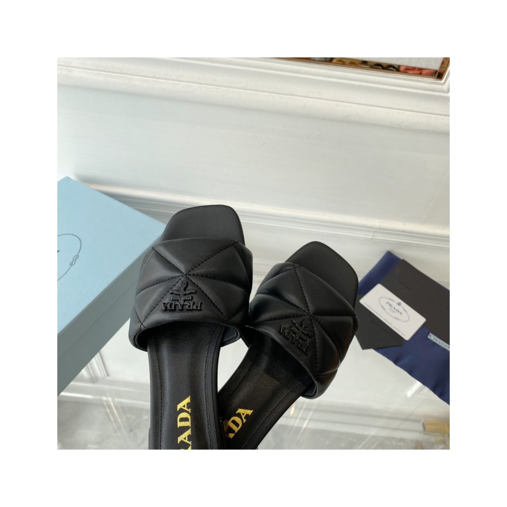 Cheap Reps Prada Womens Slides Sandals In Black Nappa Leather