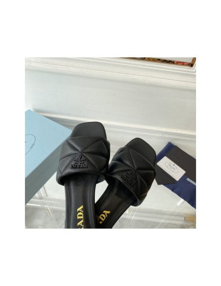 Cheap Reps Prada Womens Slides Sandals In Black Nappa Leather