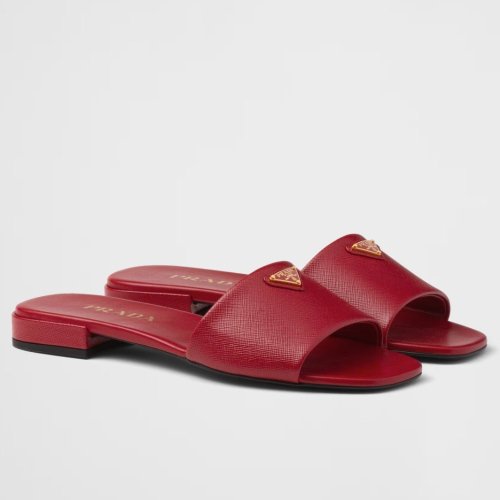 Cheap Reps Prada Womens Slides in Red Saffiano Leather