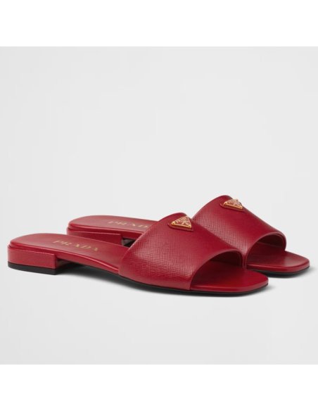 Cheap Reps Prada Womens Slides in Red Saffiano Leather