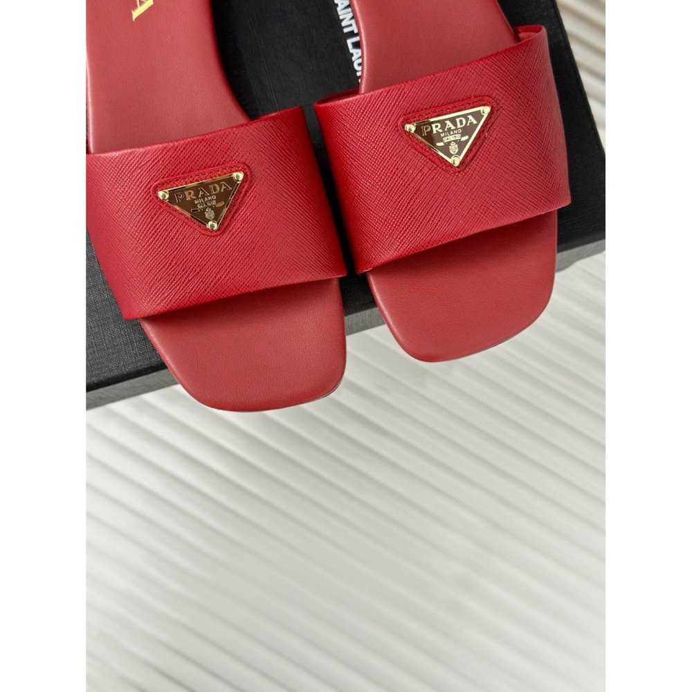 Cheap Reps Prada Womens Slides in Red Saffiano Leather